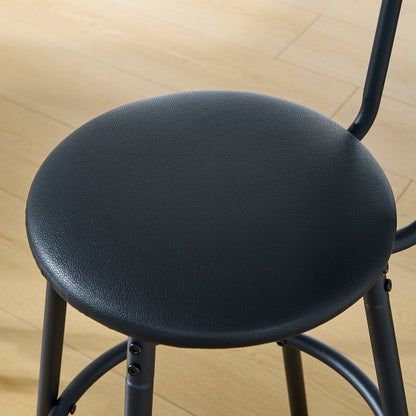 Round Bar Table & Stool Set with Shelf, Upholstered Backrest, Metal & Wood, 24-In Table, 36-In Height, Rustic Brown