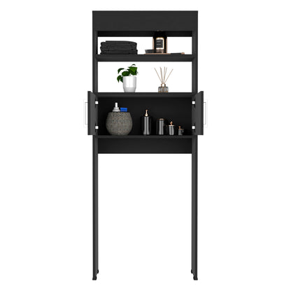 Stylish Black Wengue Over-The-Toilet Storage Cabinet with Double Doors and Two Shelves