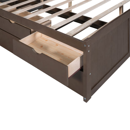 Antique Grey Full Size Wooden Captain Bed with Shelves, Drawers, and Trundle