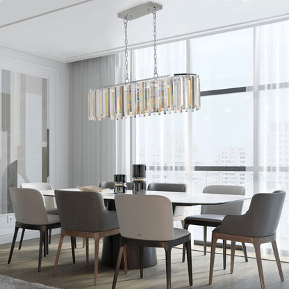 Modern Oval Crystal Chandelier for Dining Room, 39in L x 9.8in W, 8-Light, K9 Crystal, Chrome