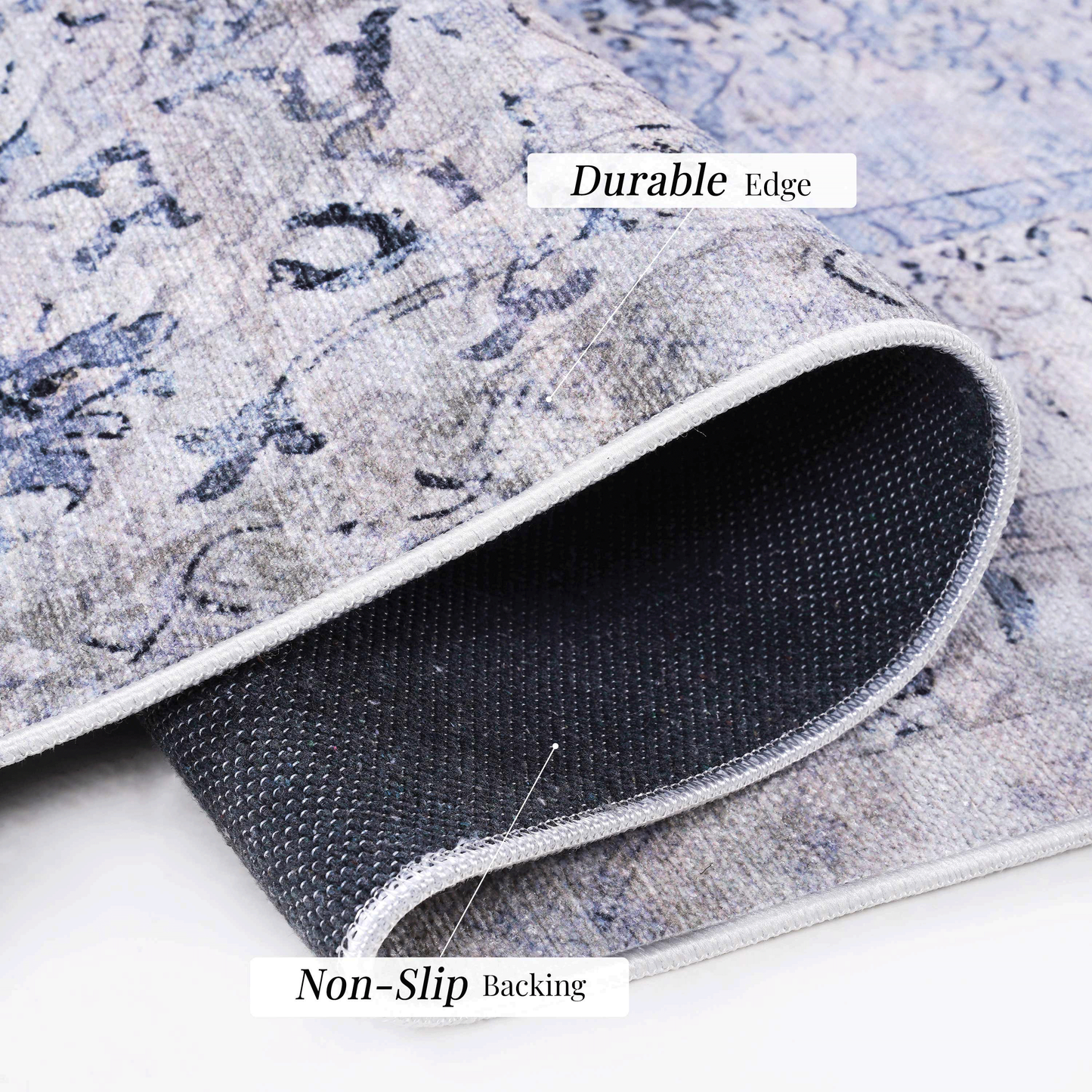 5x8 Machine-Washable Area Rug - Low-Pile, Non-Slip, Kid & Pet Friendly, Living & Dining Blue+Cream