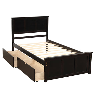 Espresso Twin Size Platform Bed with Dual Under-Bed Drawers on Wheels
