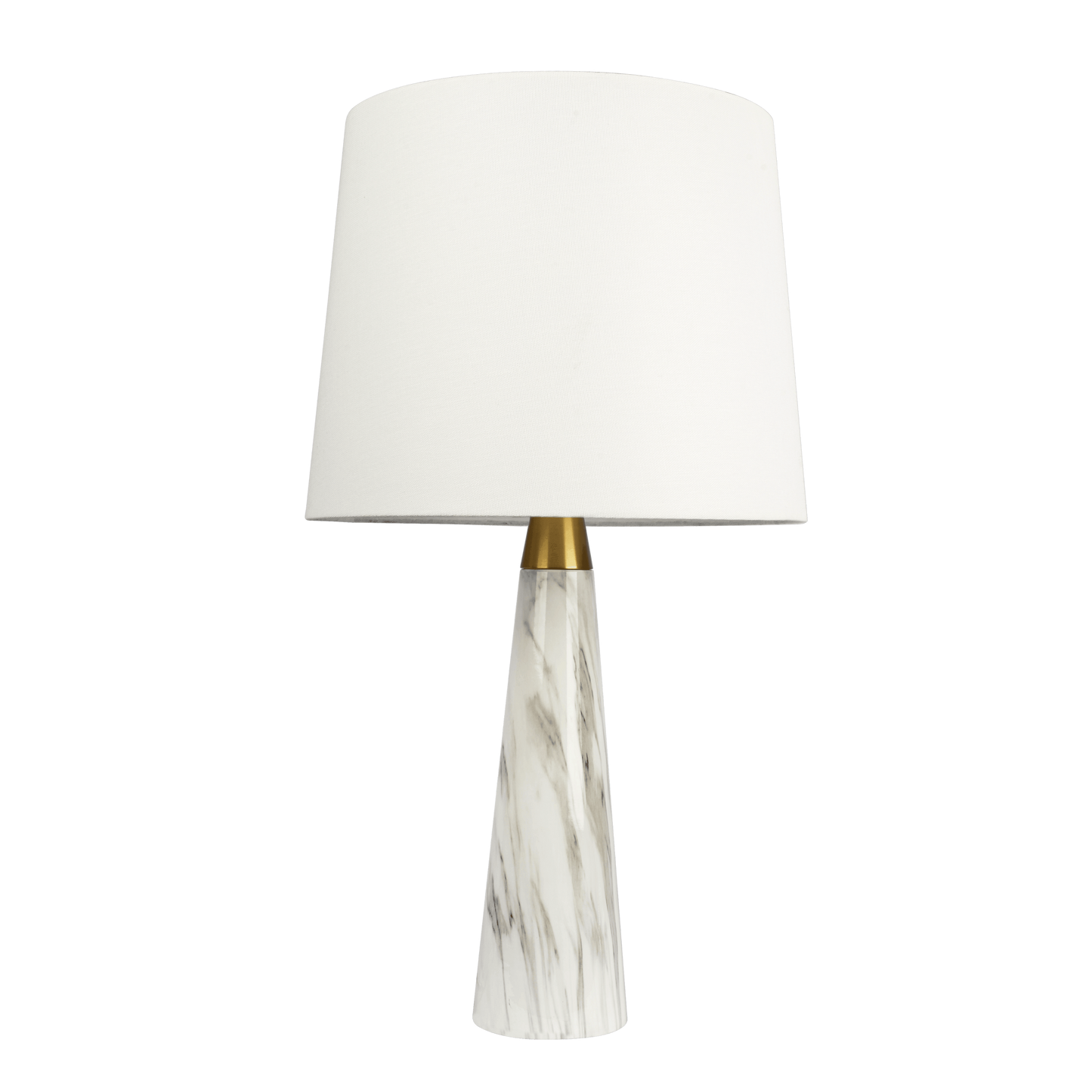 Table Lamp with On/Off Switch, Faux Marble Base, Fabric Shade, 14x14x25 in, Ambient Lighting, White