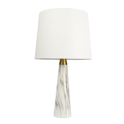 Table Lamp with On/Off Switch, Faux Marble Base, Fabric Shade, 14x14x25 in, Ambient Lighting, White