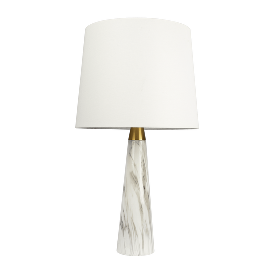 Table Lamp with On/Off Switch, Faux Marble Base, Fabric Shade, 14x14x25 in, Ambient Lighting, White
