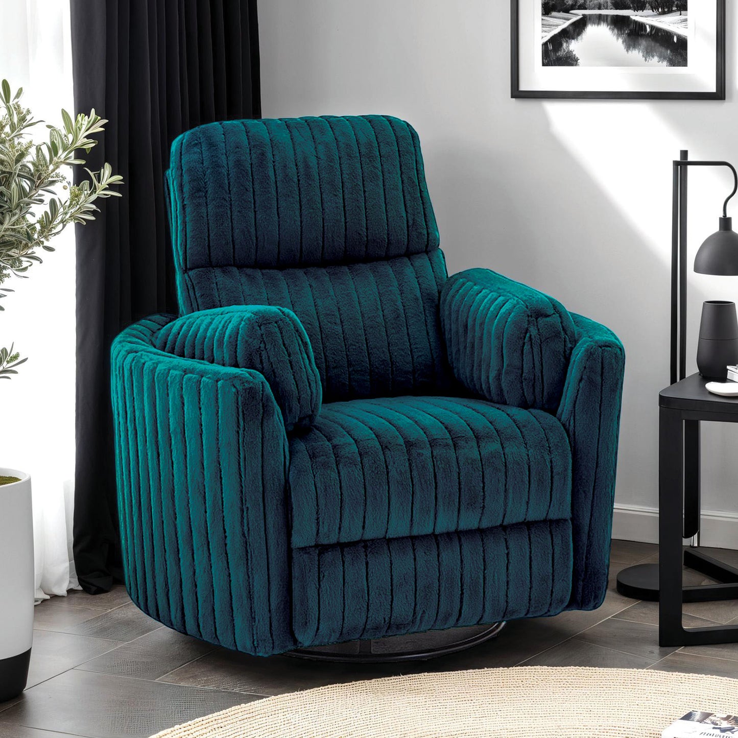 Power Recliner with Glider and 360-Degree Swivel, Curved-Arm Chair for Living Room - Dark Teal