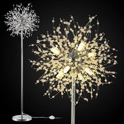 Crystal Floor Lamp, 69-Inch Tall, 8-Head Sputnik, 32 Firework Crystal Ornaments Included, Chrome Finish