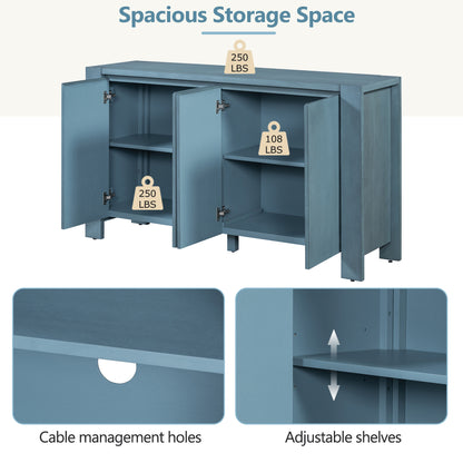 TREXM Retro 4-door Sideboard with Distressed Finish and Adjustable Shelves for Dining Room, Kitchen, and Living Room (Navy)