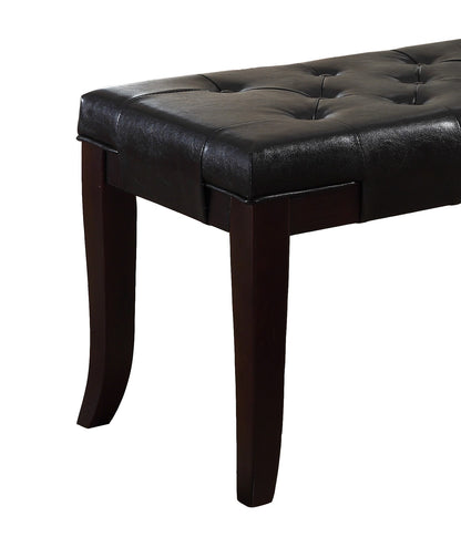 Tufted Faux Leather Bench, 44W x 16D x 18.25H, Solid Hardwood Legs, Foyer/Bedroom/Living Room, Espresso