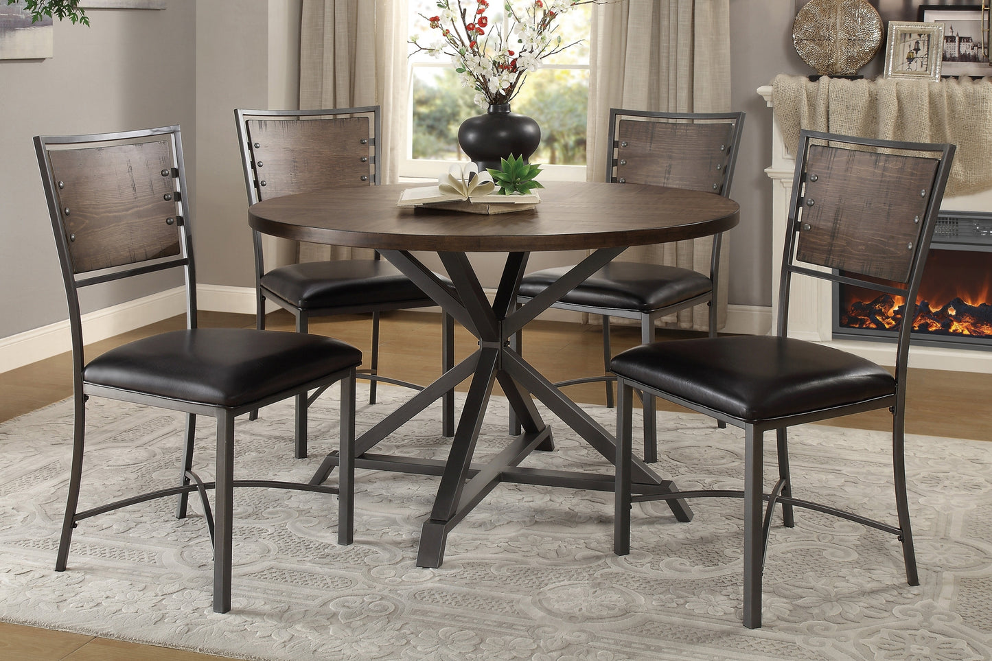 Industrial Round Dining Table 45in Rustic Burnished Brown