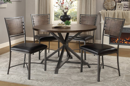 Industrial Round Dining Table 45in Rustic Burnished Brown