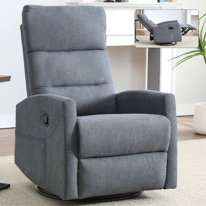 Manual Recliner with 360°Swivel Rocking 155° Recline Fabric Chair Easy Assembly Square Arms Grey