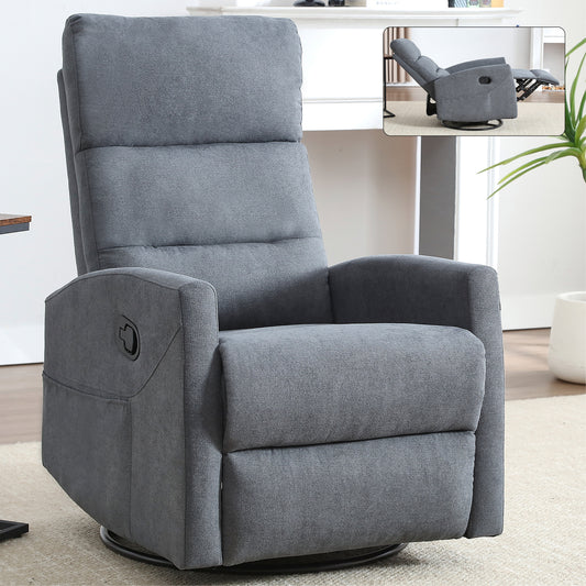 Manual Recliner with 360°Swivel Rocking 155° Recline Fabric Chair Easy Assembly Square Arms Grey