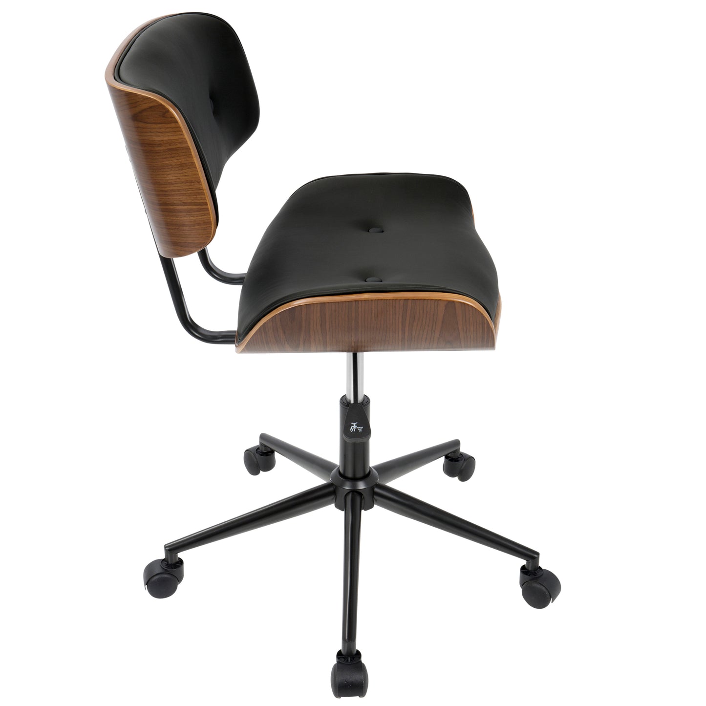 LumiSource Lombardi Mid-Century Modern Swivel Office Chair in Walnut and Black Faux Leather