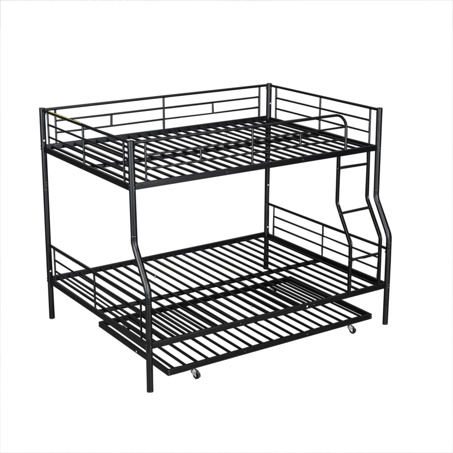 Stylish Black Full XL Over Queen Metal Bunk Bed with Trundle for Optimal Space Utilization