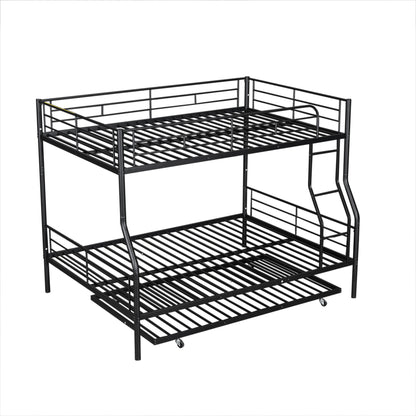 Stylish Black Full XL Over Queen Metal Bunk Bed with Trundle for Optimal Space Utilization
