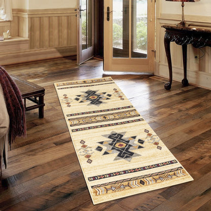 Southwest-Style 5'3" x 7'3" Area Rug, Low-Pile, Polypropylene, Jute-Backed, Stain-Resistant Cream