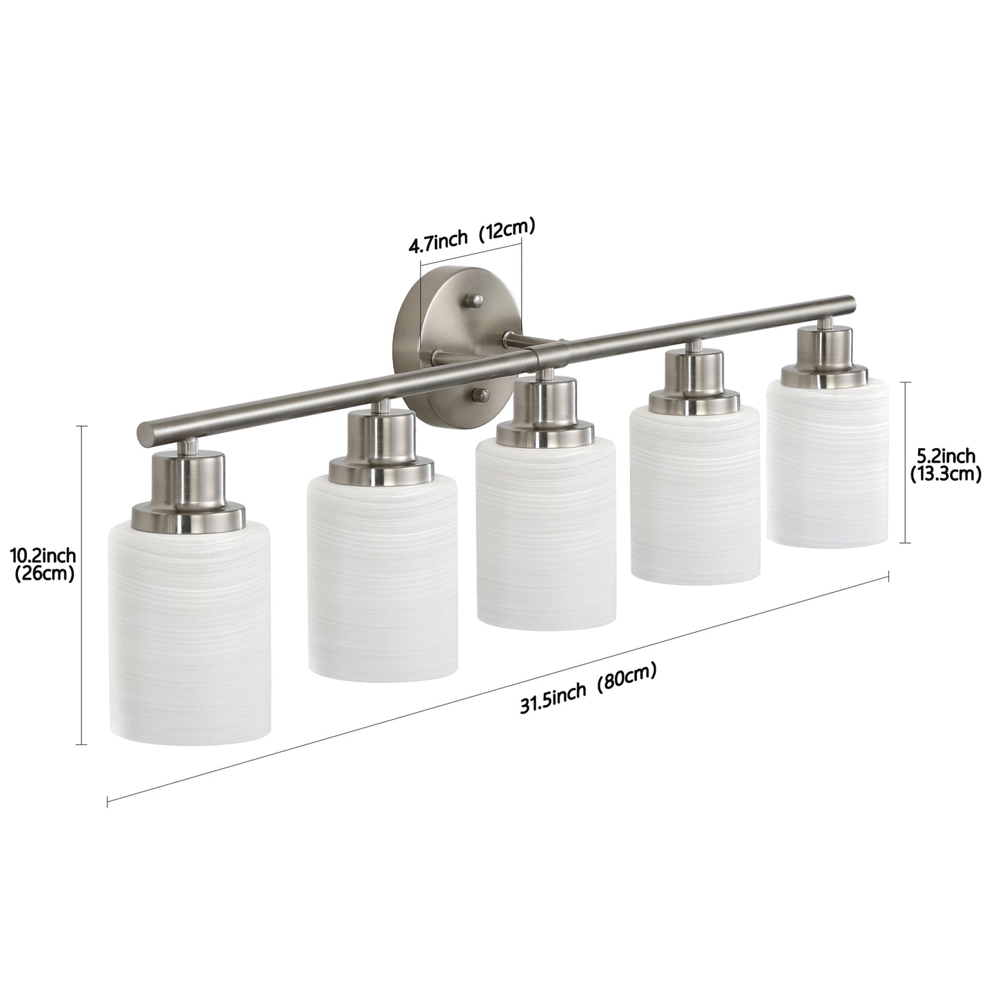 5-Light Vanity Sconce with Frosted Glass Shades for Bathroom or Hallway Lighting, Brushed Nickel