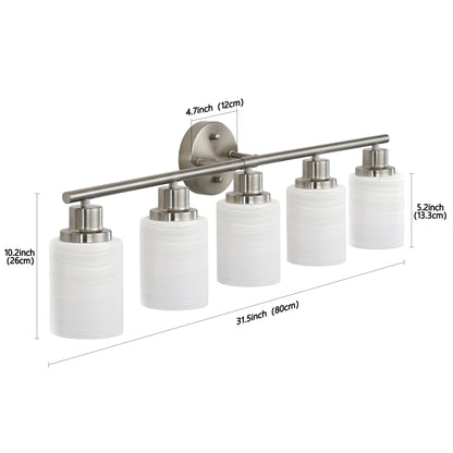 5-Light Vanity Sconce with Frosted Glass Shades for Bathroom or Hallway Lighting, Brushed Nickel