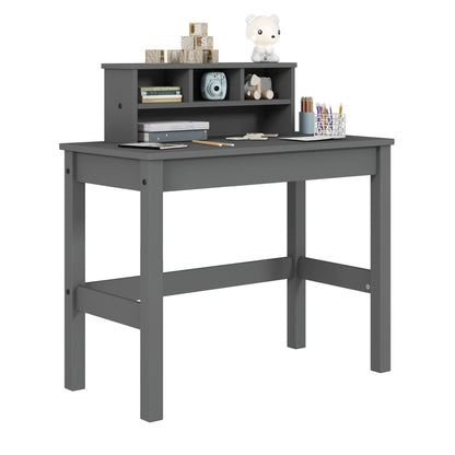 Sleek Gray Wood Writing Desk with Hutch and Cable Management