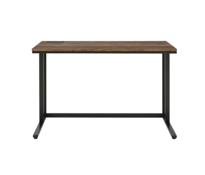 Walnut and Black Computer Desk with Integrated USB Charging Port