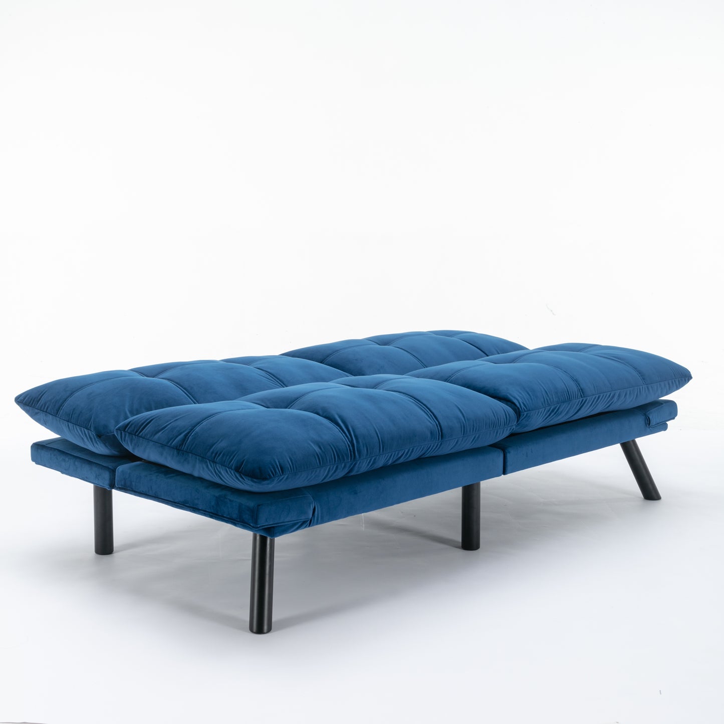 Modern Convertible Sofa Bed with Adjustable Backrest and Armrests, Velvet Upholstery, 70 in, Navy Blue