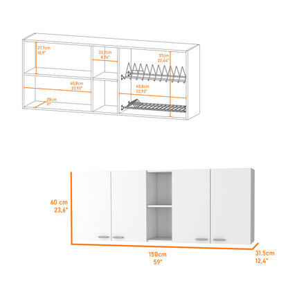 Winslow 59" Modern Wall Cabinet with Four Doors and Two Shelves for Kitchen Storage