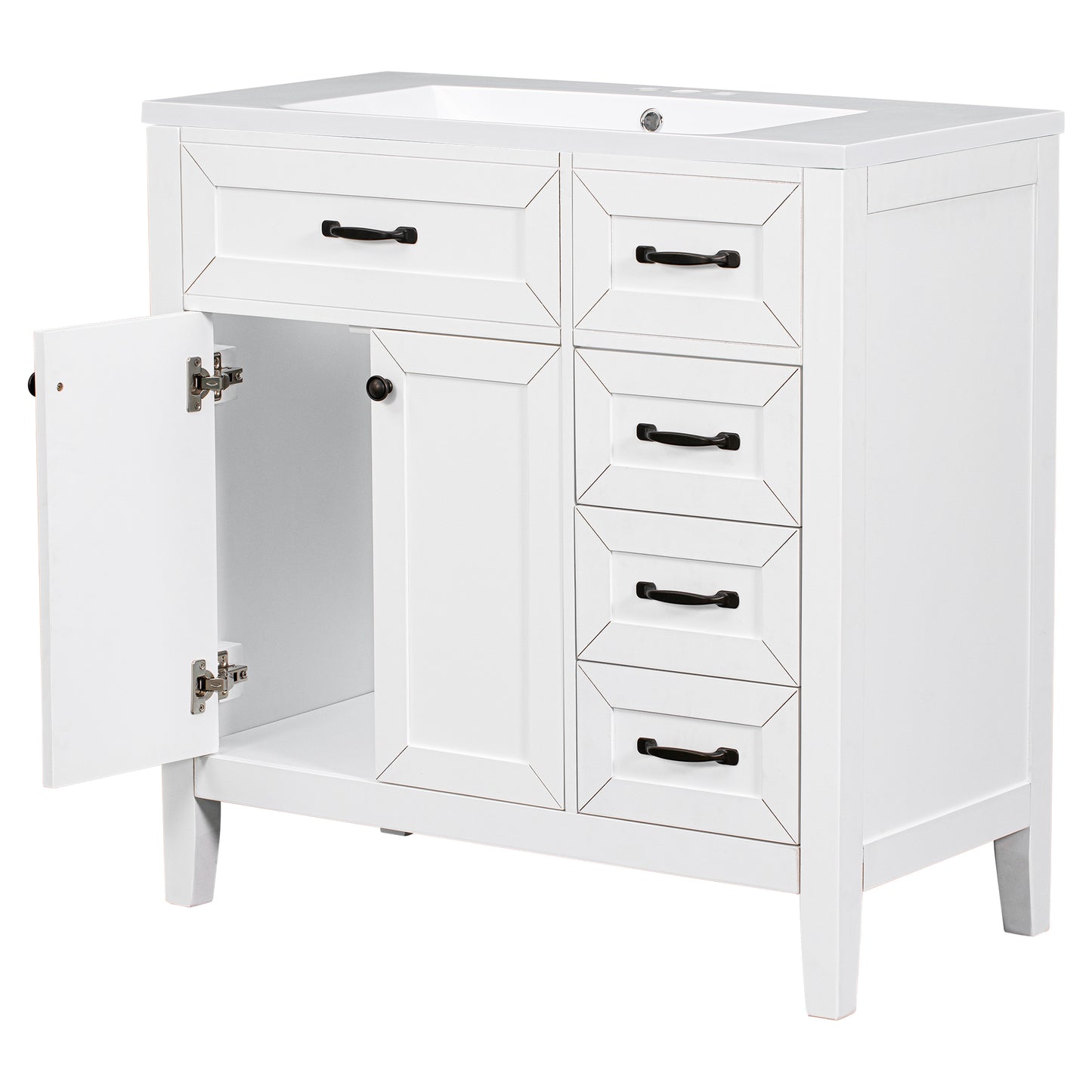 36-Inch White Freestanding Bathroom Vanity with Ceramic Sink and Storage Drawers