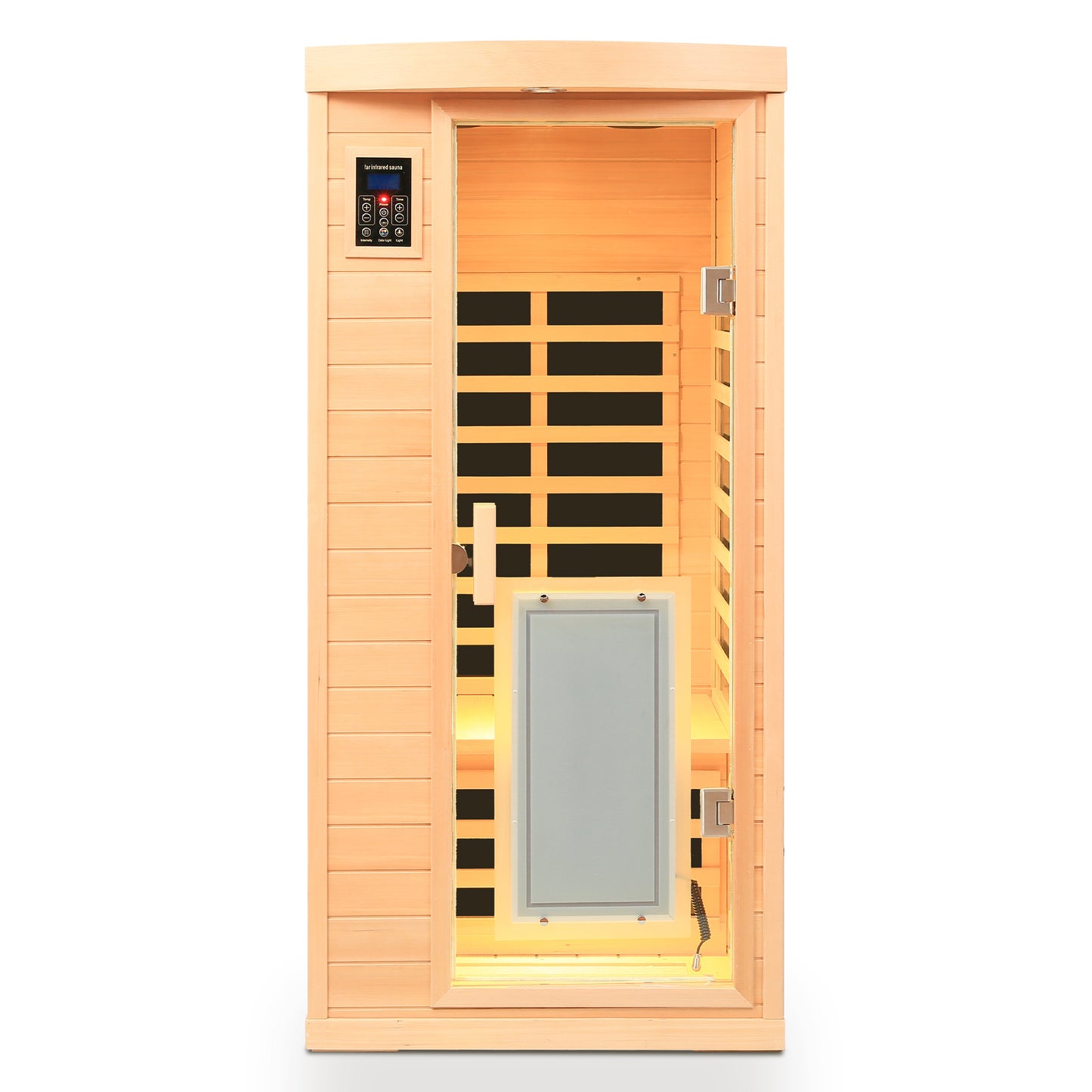 1-Person Hemlock Far-Infrared Indoor Sauna with Front-Door Heating Panel, Low EMF, Bluetooth Natural