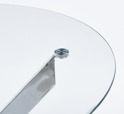 Dining Table With Tempered Glass And Cross Metal Legs Chrome