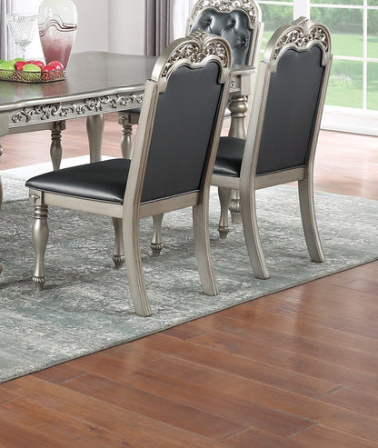 Set of 2 Formal Dining Chairs, Rubberwood, Tufted Back, Cushioned Seat, Traditional Design, Grey-Silver