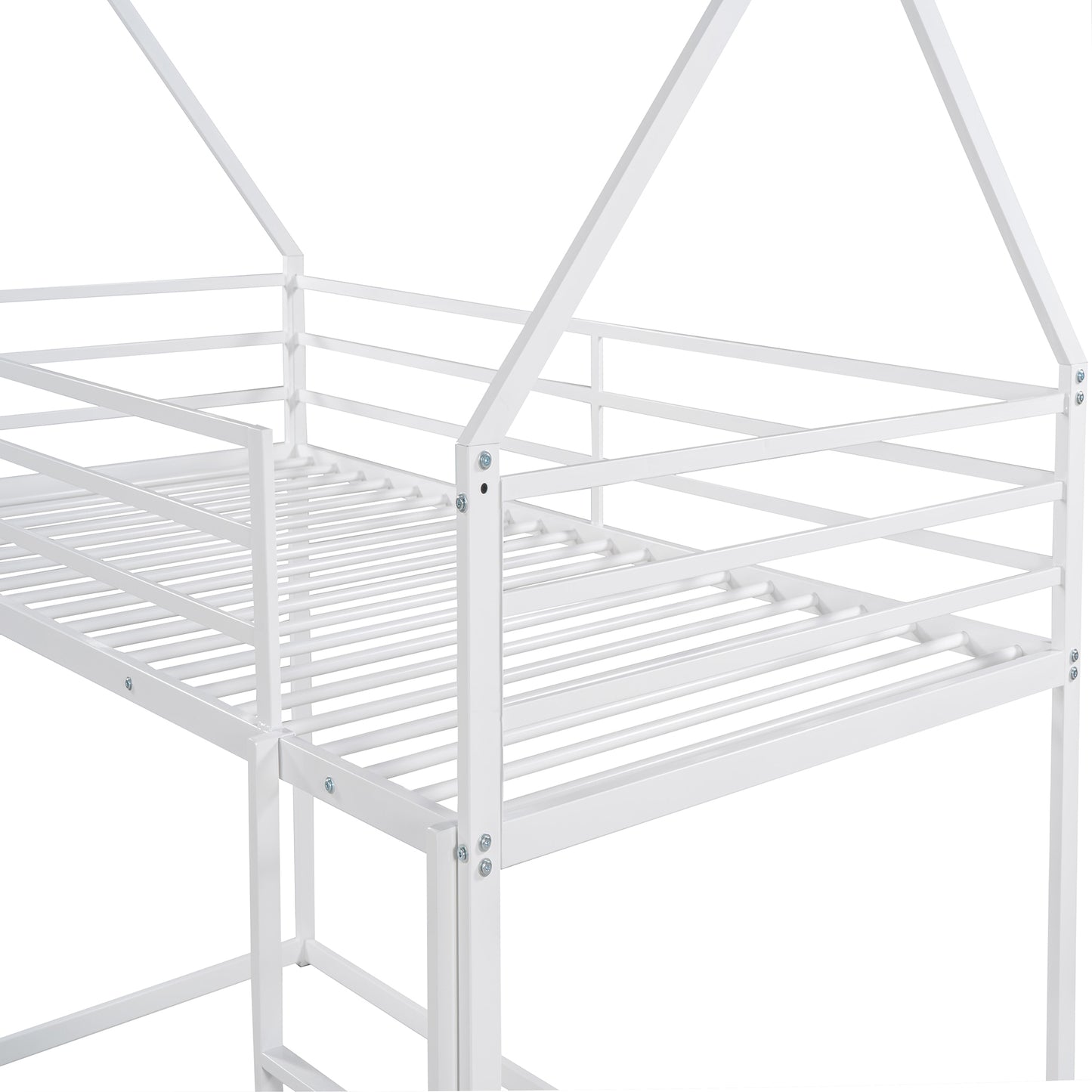 Whimsical Twin House Bunk Bed with Slide and Built-in Ladder in White