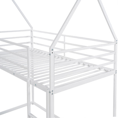 Whimsical Twin House Bunk Bed with Slide and Built-in Ladder in White