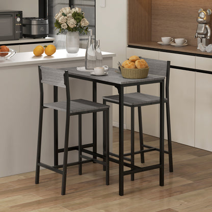 3-Piece Counter-Height Bar Table and Stools Set, Industrial MDF Dining, Kitchen Nook Gray