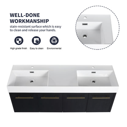60-Inch Modern Wall-Mounted Bathroom Vanity with Double Resin Sink and Ample Storage
