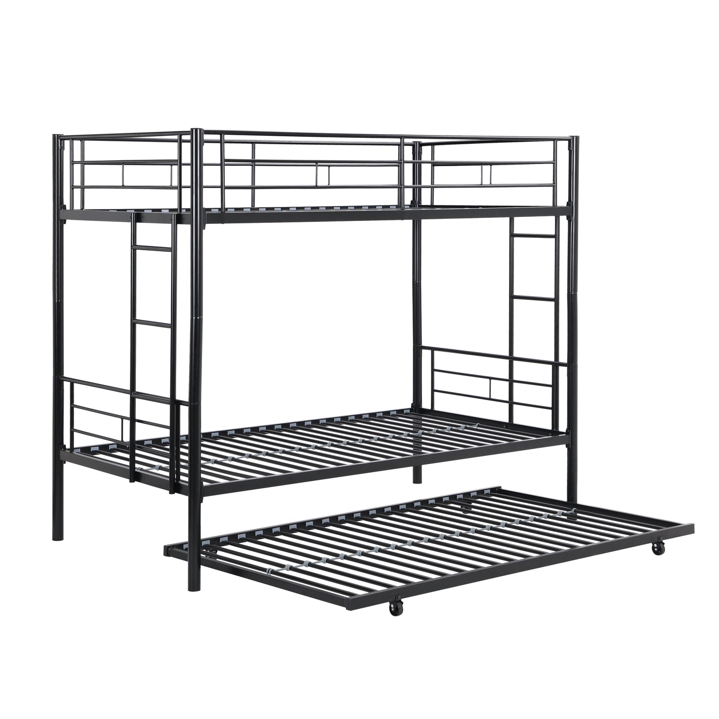 Black Metal Bunk Bed with Trundle for Space-Saving Comfort