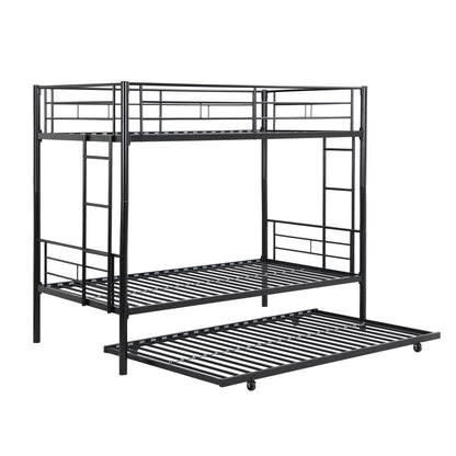 Black Metal Bunk Bed with Trundle for Space-Saving Comfort