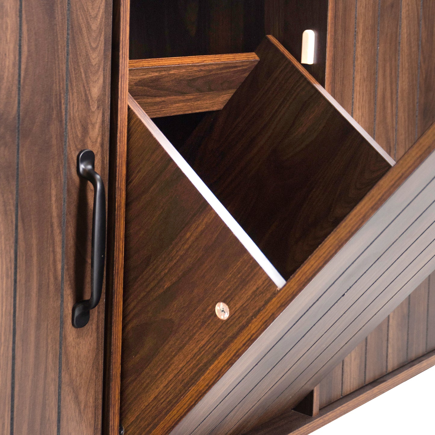 Walnut Brown Rolling Kitchen Island with Drop Leaf, Trash Can Storage, Spice & Towel Racks, and Adjustable Shelves