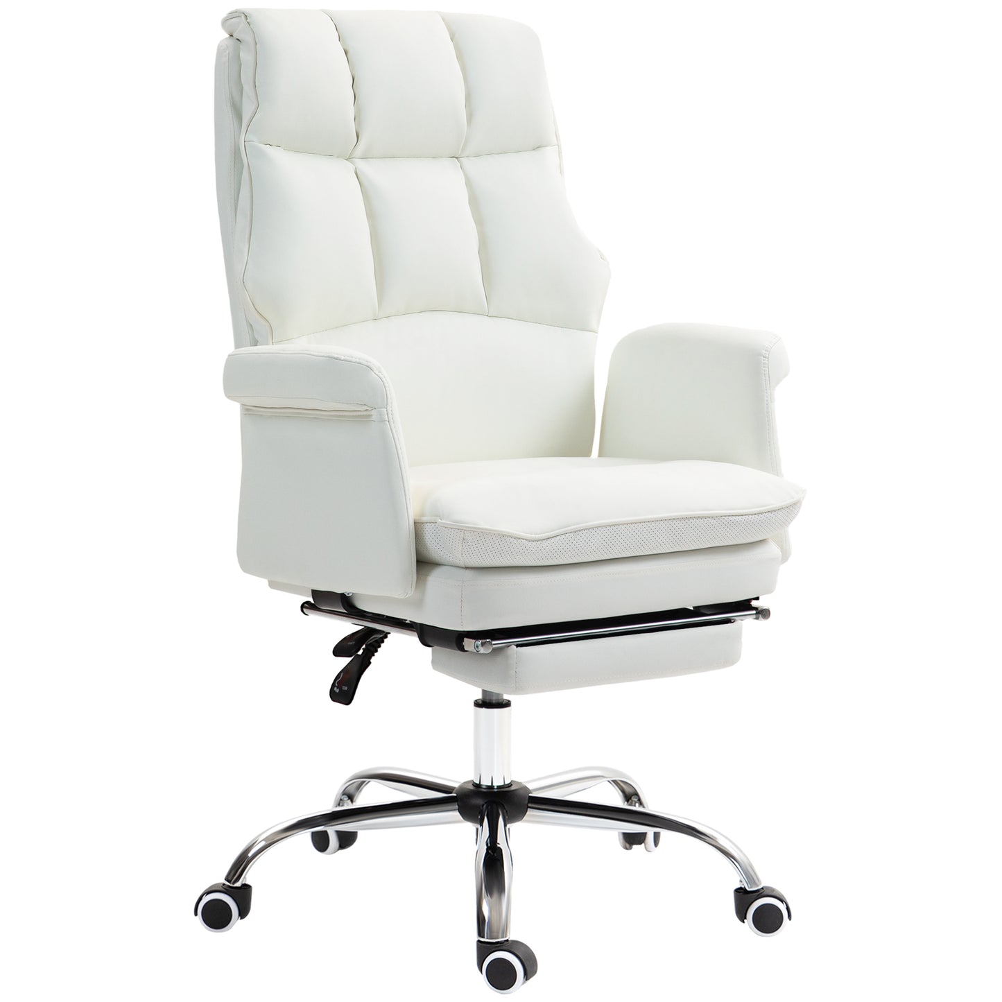 Modern White PU Leather Ergonomic Office Chair with Footrest, Reclining and Swivel Features