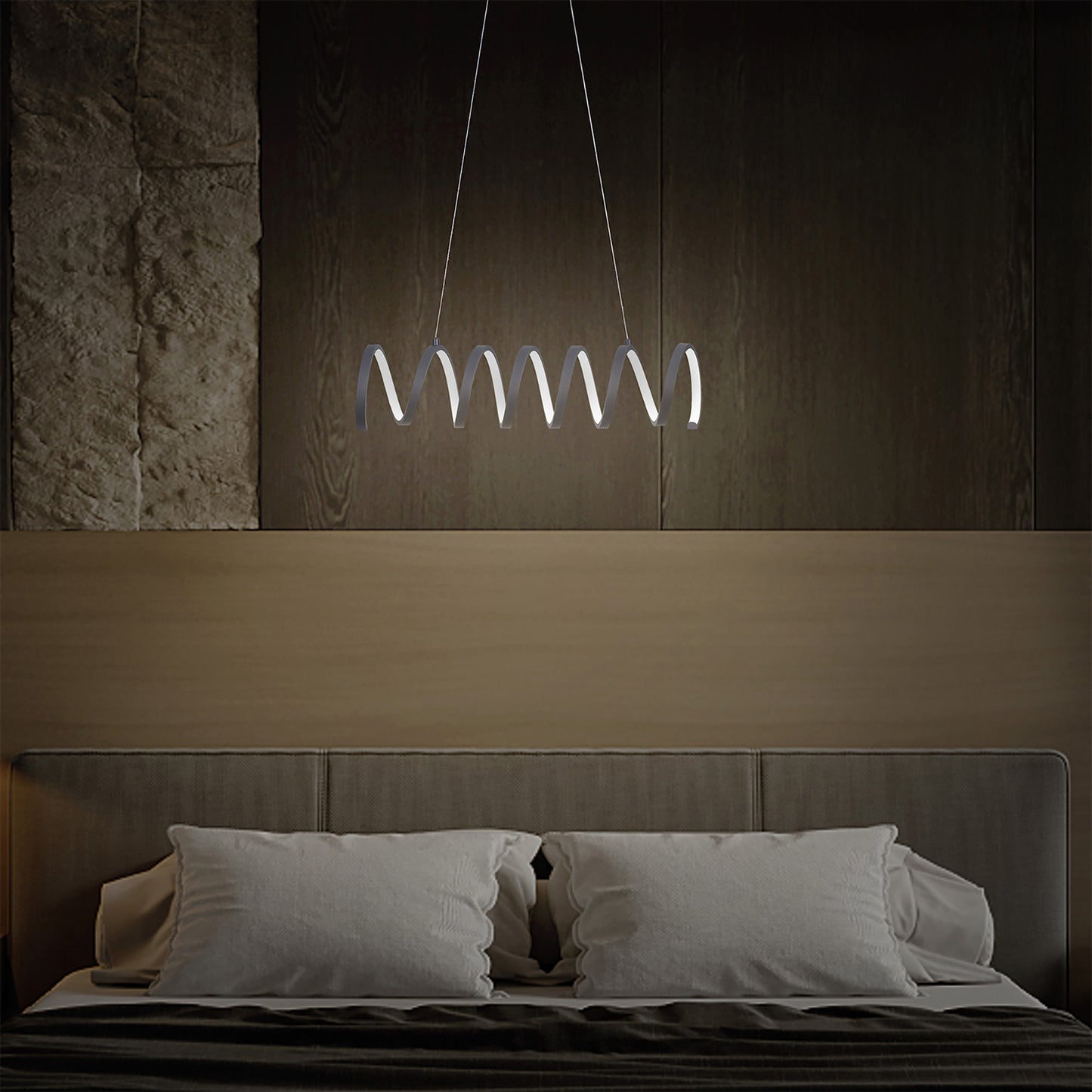 Modern Aluminum Spiral Loop Pendant Light with 14W LED, Adjustable Suspension, 23 in Length Matte Black