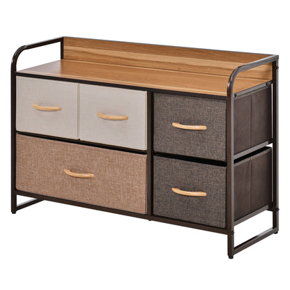 HOMCOM 5-Drawer Fabric Dresser with Wooden Top - Portable Storage Organizer for Bedroom and Entryway