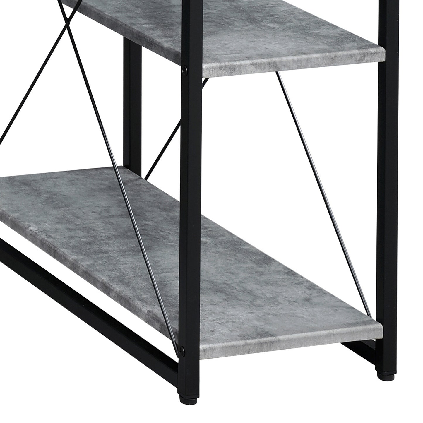 Modern Grey and Black Writing Desk with Open Storage and Hutch