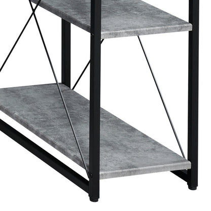 Modern Grey and Black Writing Desk with Open Storage and Hutch