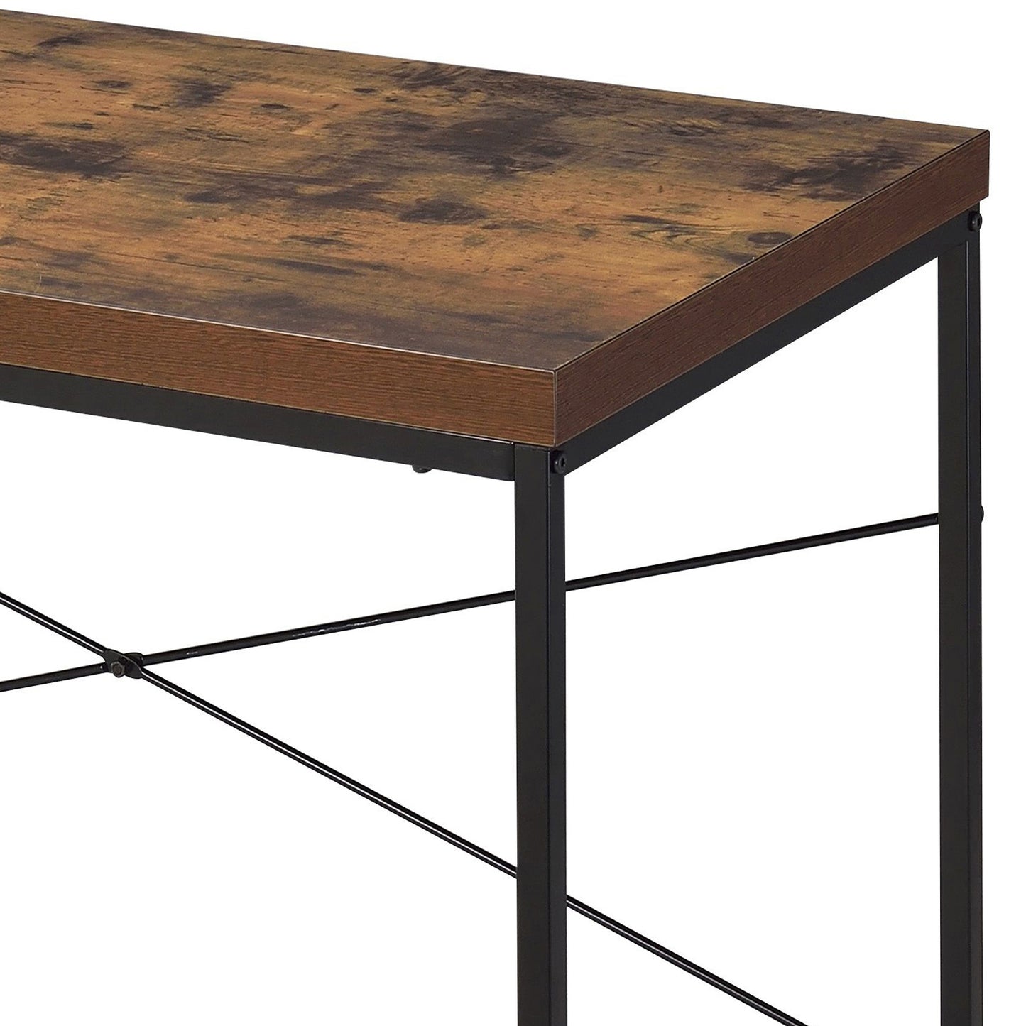 Industrial-Style Weathered Oak Writing Desk with Sleek Metal Base