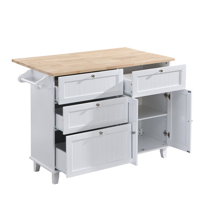 Rustic White Farmhouse Kitchen Island Set with Drop Leaf, 2 Stools, and Ample Storage
