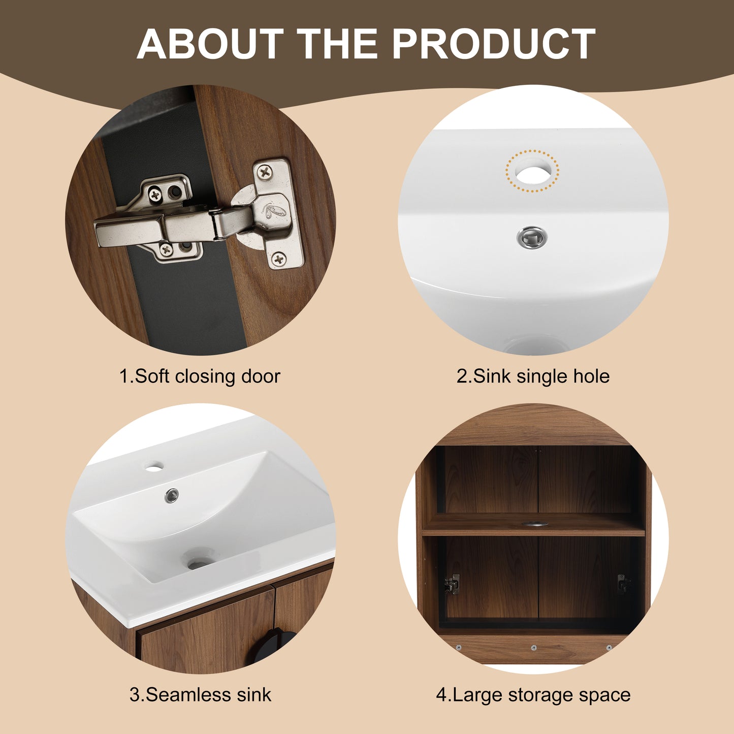 Modern 24-Inch Bathroom Vanity with Ceramic Sink, Stylish Storage Cabinet with Soft Closing Doors