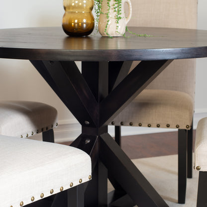 5 Piece Dining Set Round Cross Buck Table With Four Chairs