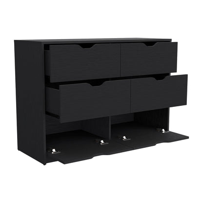 Black Wengue Finish Dresser Curio with Four Drawers and Display Space