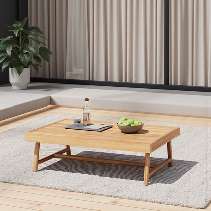 Outdoor Acacia Wood Rectangle Coffee Table 35.5 Inch Length 22.5 Inch Width Patio Furniture Teak