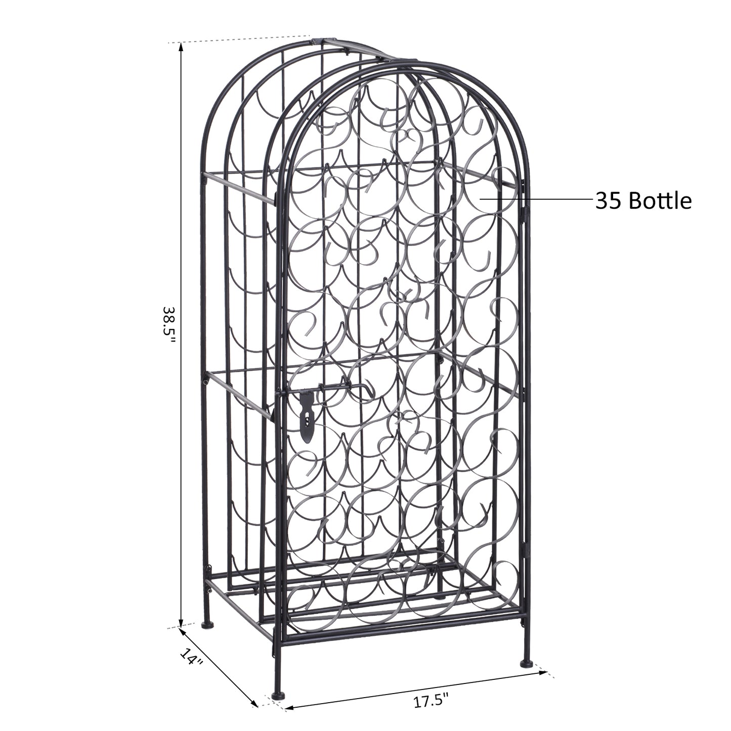 Black Wrought Iron Wine Cabinet With Lock For 35 Bottles